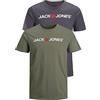 JACK & JONES Male - T-Shirt da Uomo, Confezione da, Confezione da 2 (1 x Dusty Olive, 1 x Dark Grey Melange), M