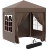 Outsunny Gazebo Pieghevole con 4 Pareti Rimovibili e Borsa da Trasporto, in Metallo e Poliestere, 2x2m, Marrone | Aosom Italy