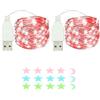 MUXIJIA 2 x luce stringa LED, 50 x LED 5M / 17Ft esterno/interno alimentatore USB impermeabile per camera da letto, cortile, matrimonio, Natale, fai da te, ecc. (Rosso)