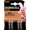 Duracell mn2400b4 aaa plus alcalina 1,5v confezione 4 batterie