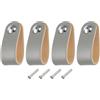 QUARKZMAN 4pz Maniglie Cassetti Pelle, Pomelli Cassetti Pelle Foro Singolo Maniglie Cassettiere per Mobili Viti Cassettiere, Cassetti, Armadi, Armadi, Grigio/Argento