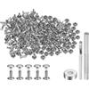 QUARKZMAN 100 Set Rivetti in Pelle 8 x 6mm Elementi Fissaggio Borchie Rivetto a Doppio Cappuccio Metallo 3Pz Montaggio Chicago per Borse Scarpe Pelle Riparazioni, Tono Argento