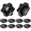 QUARKZMAN 10pz Pomelli a Stella con Filettatura Femmina M6, Testa da 38mm, Plastica con Foro Passante, Vite in Ottone, Manopole a Compressione Filettate, Nero