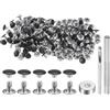 QUARKZMAN 100 Set Rivetti in Pelle 8mm x 6mm Elementi Fissaggio Borchie Rivetto a Doppio Cappuccio Metallo 3Pz Montaggio Chicago per Borse Scarpe Pelle Riparazioni, Nero Opaco