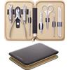 MR.GREEN Set per manicure e pedicure 8 in 1, kit professionale tedesco in acciaio inox, con tagliaunghie a prova di spruzzi e custodia da viaggio in vera pelle (marrone castagna)