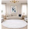VOFUSHON Tappeto Camera da Letto 150x150 cm Bianco, Tappeto Salotto Moderno Peloso e Tappeto Rotondo Bambini Lavabile a Mano Antiscivolo, Tappeto Tondo per Cameretta