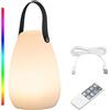 BAKAJI Lampada da Tavolo LED Senza Fili Ricaricabile, con Manico Nero, Luce Ambientale Portatile, Esterni ed Interni, RGB 8 Modalità Colore, per Giardino, Hotel, Bar, Camera da Letto, IP44