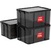 Cetomo 70L*3 Scatole di Stoccaggio, Bidone di Stoccaggio Impilabile con Coperchi e Ruote, Contenitore Robusto con Angoli Rinforzati, Lati Verticali, di Plastica, Durevoli, Nero Trasparenti, 70L-3Unità