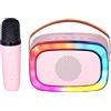 Trevi XR 8A01 MINI PARTY Speaker Wireless 10W, Altoparlante Karaoke per Bambini con Microfono Senza Fili, Effetti Voce per Feste e Bambini, Ingressi USB, Micro SD e AUX-IN, Batteria Integrata, Rosa