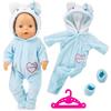 Xerteam Vestiti per bambole per neonati, Vestiti compatibili con bambole neonate di 35-43 cm, Include tutina, cappello, calzini e appendiabiti, Simpatico gatto blu in cotone per bambini e bambine