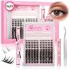 AILAISHI Ciuffetti Ciglia Finte con Colla Inclusa, 124 Extension Ciglia 5-16mm Curl D Fluffy, Kit Lash Cluster Fai da Te con Pinzette, Sigillante e Detergente - Look Occhi Doll Senza Sforzo