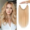 MY-LADY Extension Capelli Veri Filo Invisibile, 45cm Wire Hair Extensions in Capelli Umani Lisci per Donna con Corda Regolabile e 2 Clip #18P613 Biondo Cenere/Biondo 65g
