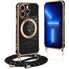 Pnakqil per Magnetica Cover per iPhone 13 Pro con Cordino, Ultra Sottile Cuore Silicone Custodia con Laccio Tracolla, Elettrolitico TPU Case con Collana per iPhone 13Pro 6.1 Pollic, Nero