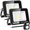 RIGIDON 2x 20W faretto con pir sensore di movimento, 2000lm proiettori led | senza spina, 6000K bianco freddo, fari di Sicurezza, luci esterno per giardino garage patio terrazza cortile, impermeabile