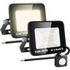 RIGIDON 2x 10W 1000 LM Faretto con Sensore di Movimento, 3000K Bianco Caldo Proiettori Faretto LED da Esterno, Led Floodlight, Luci Esterno Per Giardino, Garage, Strada, Patio, Terrazza, Cortile
