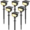 MEEKBOS Faretti Solari LED da Giardino, 4 Pezzi, 200 lm 3000K Luce Calda con Sensore Crepuscolare, IP65 Impermeabili Lampada Solare con Picchetto per Esterno,Giardino, Prato e Vialetti