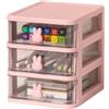 LiebeWH Organizzatore cassetti a 3 livelli rosa, trasparente, con maniglia a coniglietto, per scrivania, accessori, cosmetici