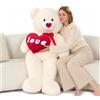 MorisMos 130cm Orso Peluche Gigante con Love, XXL Beige Orsacchiotto Peluche Grande Kawaii Orsetto Pupazzo Teddy Bear Regalo per Bambino Fidanzata Lei Lui Compleanno Decorazioni