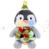 seOSTO Peluche a forma di pinguino, 26 cm, canto, musica, interattivo, per bambini | Musicale, alce parlante, funzione di ripetizione, interattivo, regalo di compleanno