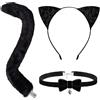 DIELOVEHUA 3PCS Gatto Cosplay Set, Cerchietto Orecchie Gatto, Coda, Collare con Campanelli e Fiocco, Costume da Gatto Nero Donne e Ragazze per Halloween Cosplay Carnevale Festa