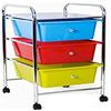 BAKAJI Carrello Multiuso in Acciaio Cromato Cassettiera 3 Cassetti e 4 Ruote Carrellino Organizer Salvaspazio per Bagno Casa Ufficio Estetista Lavoro (Multicolor)