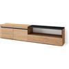 Skraut Home | Mobile TV Soggiorno | Ampio spazio a disposizione | 200x45x35cm | Per TV fino a 80 | Mobile Soggiorno | Stile moderno | Rovere e nero
