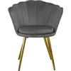 GARDENIA Poltrona Atene Grigio con Schienale a Conchiglia - Velvet Effetto Velluto, Struttura in Legno, Gambe Oro - 57x69x82 cm, Decorazione Elegante per Casa, Soggiorno, Camera Da Letto