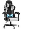 JUMMICO JETSTREAM Poltrona Sedie Gaming Ergonomica Con Poggiapiedi, Poggiatesta, Massaggio E Sollevamento Pneumatico, 150 Kg, bianco e nero