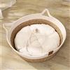 Rukuapid Cuccia per gatti, rotonda, in rattan e 100% cotone, 40 x 40 x 13 cm, colore marrone e bianco (cuscino in cotone)