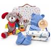Veviur - Regalo Neonato Maschio Femmina - Regalo Nascita Bimbo Bimba - Set Nascita 8 Pezzi con Valigetta, Copertina in Cotone, Peluche e Sonaglio - Cofanetto Regalo