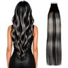 REDMENCO Extension Adesive Balayage Nero Grigio Capelli Veri 45 cm 10 Pezzi