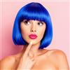 Luxiremi Bob Parrucche per le donne 12 pollici sintetico corto liscio blu parrucca con frangia gioco di ruolo Hollywood Indossare