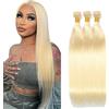 Tuheerst #613 Light Blonde Bundles Human Hair Double Weft Straight Capelli Umani Extensions Unprocessed Tissage Brazilian Virgin Human Hair 20 22 24 Inch Total 3 Bundles Total 150g