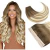 GOO GOO Extension per capelli con nastro adesivo, 45 cm 100 g 20 pezzi, #3/8/613 Ombreggiatura dal Castano Noce al Castano Cenere e al Biondo Candido, nastro adesivo largo 8 cm
