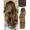 WIGNEE Double Invisible Pu Ovo Extension Capelli Umani 100% Remy Capelli 2 Pezzi 20 pollici Senza Colla Genius Micro Bead Extension Capelli Umani Reali (T4/27)