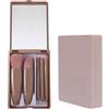 WOLMIK Set di pennelli da trucco da viaggio, 5 pezzi, mini pennelli da trucco completi con custodia e specchio, kit di pennelli da trucco portatili, per fondotinta, fard, ombretto e cipria, setole