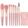 WOLMIK Set di 8 Pennelli da Trucco Professionali Portatili con Custodia in Pelle PU - Kit di Alta Qualità per Fondotinta in Polvere