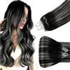 Hetto extension Microring Balayage Nero Naturale con Argento 35cm 50Ciocche