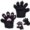 AHANDMAKER Guanti pelosi con zampa di lupo e zampa di gatto, guanti invernali caldi per cosplay, Halloween, feste in maschera, Nero , 275x255x10mm