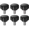 QUARKZMAN 6pz Manopole di Serraggio Zigrinatei M6 x 12mm Metrico 304 Acciaio Inossidabile Filettatura Maschio Vite a Testa Zigrinata 22mm Manopole Bulloni Filettati Testa Tonda Plastica Nero
