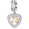GLOWDAS 10 11 a 21 22 23 24 25 28 30 33 35 40 45 50 55 60 65 70 75 80 Charms Compleanno, Fit Bracciale Anniversario Europeo/Collana, Numero D'oro 925 Argento Sterling Cuore Ciondolo con CZ, per Donne/Uomini