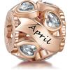 NINGAN Gennaio-dicembre Pietra natale in argento sterling 925 Perline vuote in oro rosa e argento Adatto per braccialetti da donna
