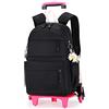 BOZONLI Zaini Trolley con 6 Ruote per Bambina, Zaino con Rotelle Elementari Staccabile per Scuola Viaggio, Nero