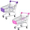 Yeelua Mini carrello per la spesa, 2 pezzi, cestino portaoggetti per bambini, porta trucchi, in metallo inox, per decorazione da scrivania (rosa e viola)