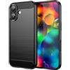 WJXEXRS Cover per iPhone 17, Custodia Spazzolata e Fibra di Carbonio Morbido Silicone TPU Slim Fit Case, Antiurto, Antigraffio, Antiscivolo, Protezione Cover Grado Militare iPhone 17 -Nero