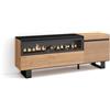 Skraut Home | Mobile TV Soggiorno | Ampio spazio a disposizione | 150x57x35cm | Per TV fino a 65 | Camino elettrico | Design industriale | Stile moderno | Rovere