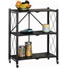 BAKAJI Carrello Cucina Pieghevole Multiuso Mobile Portaoggetti Spazi Stretti Slim Comodo Sottile Salvaspazio Bagno Ufficio Arredamento Portaoggetti Design Interni Colore Nero (3 Ripiani)