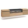 Skraut Home | Mobile TV Soggiorno | Ampio spazio a disposizione | 200x45x35cm | Per TV fino a 80 | Camino elettrico | Sospeso, da appendere | Stile moderno | Rovere