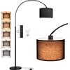 PreeOtti Lampada da Terra, LED E27 Lampada AD Arco con Telecomando e Interruttore a Pedale, 180cm Dimmerabile Piantana Lampada da Terra per Soggiorno, Camera, Hotel, Paralume Nero + Base Nero