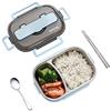 amropi Scatole Bento Lunch Box Acciaio Inossidabile Contenitori 2/3/4/5 Scomparto Dispensa con Bastoncini e Cucchiaio (Blu, 2 Scomparto)